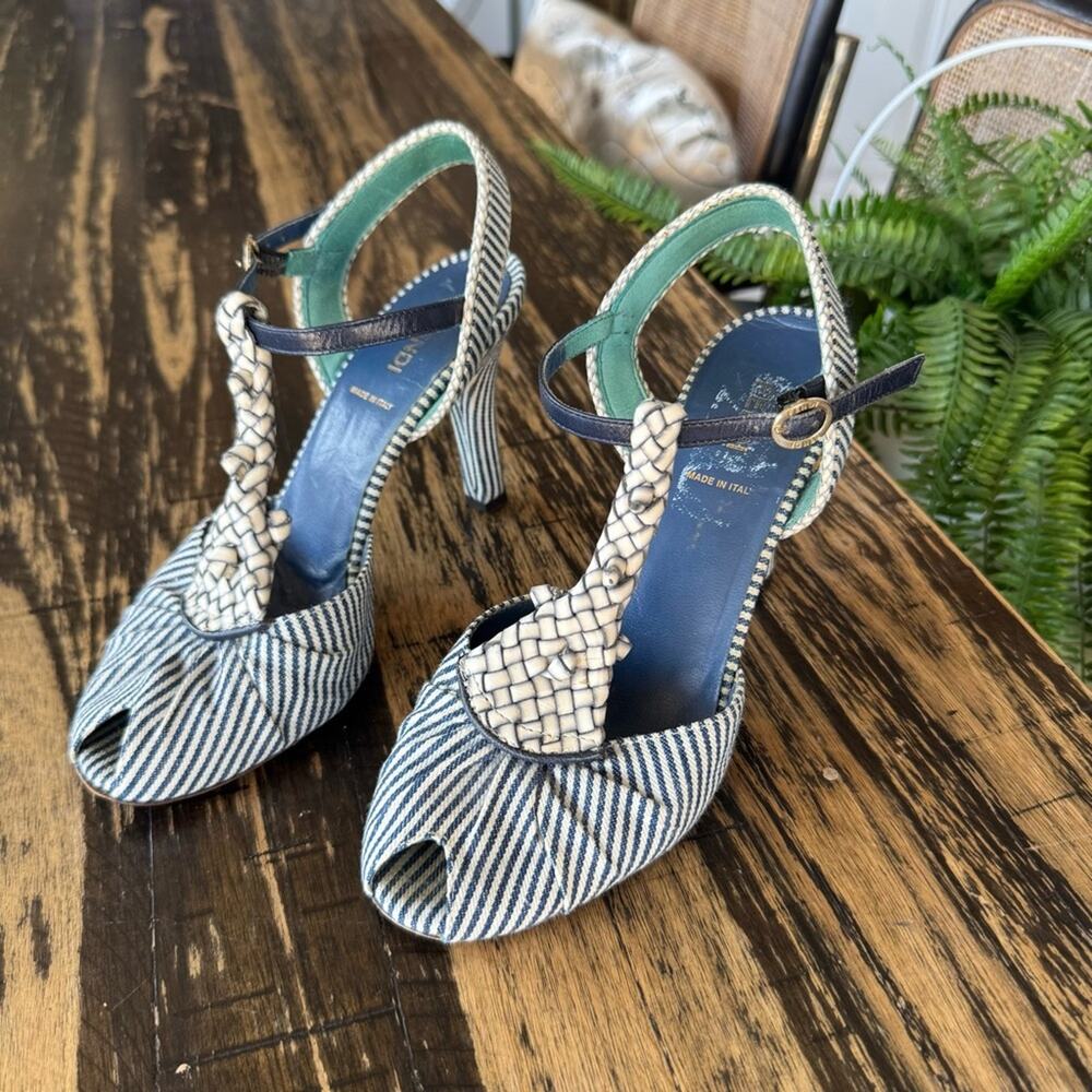 FENDI Striped Peep-Toe Heels (AUTHENTIC) Size 37.5 (US 7.5)